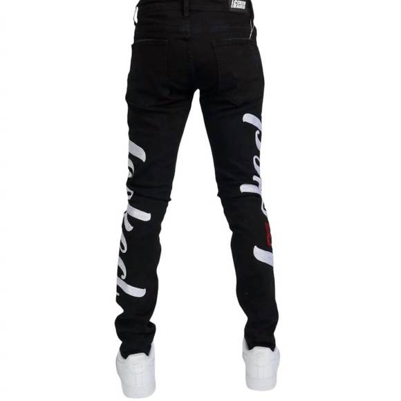 NEW LOCKED + LOADED chain stitch denim jean in black/white - Picture 3 of 5